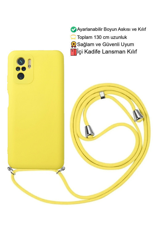 Xiaomi Redmi Note 10 / 10S Telefon Kılıfı - Boyun Askılı Lansman İçi Kadife Yumuşak Silikon