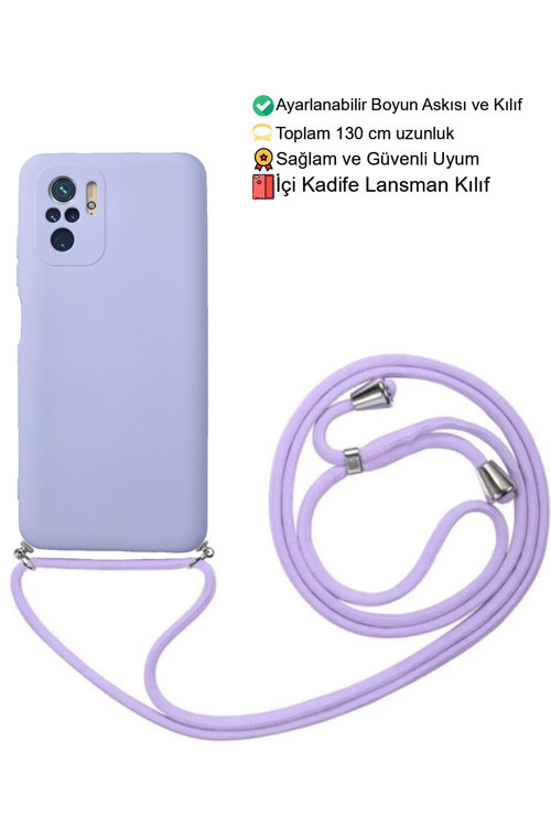 Xiaomi Redmi Note 10 / 10S Telefon Kılıfı - Boyun Askılı Lansman İçi Kadife Yumuşak Silikon