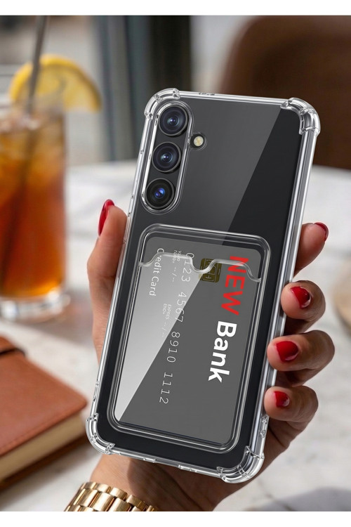 REALME C25 Şeffaf Kartlıklı Telefon Kılıfı | Darbe Emici Köşe Korumalı