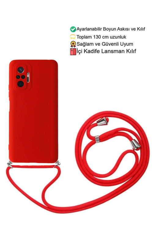 Xiaomi Redmi Note 10 PRO Telefon Kılıfı - Boyun Askılı Lansman İçi Kadife Yumuşak Silikon