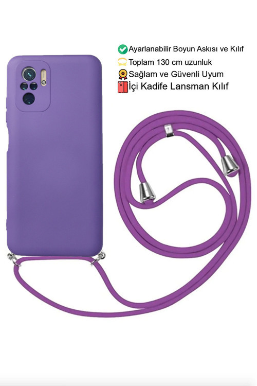 Xiaomi Redmi Note 10 / 10S Telefon Kılıfı - Boyun Askılı Lansman İçi Kadife Yumuşak Silikon