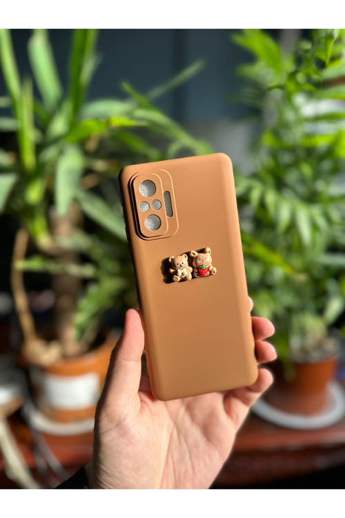 Xiaomi Redmi Note 10 Pro Uyumlu Yumuşak Silikon Ayıcık Figürlü İçi Kadife Lansman Telefon Kılıfı