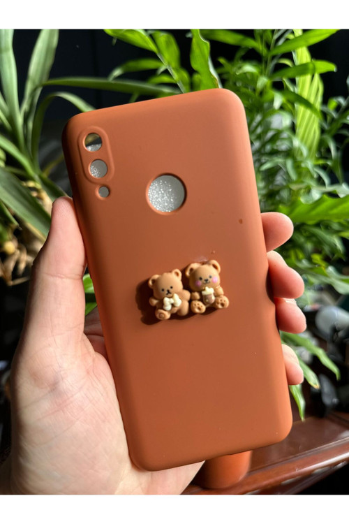 Huawei P Smart 19 Uyumlu Içi Kadife Lansman Ayıcık Tasarım Silikon Telefon Kılıfı
