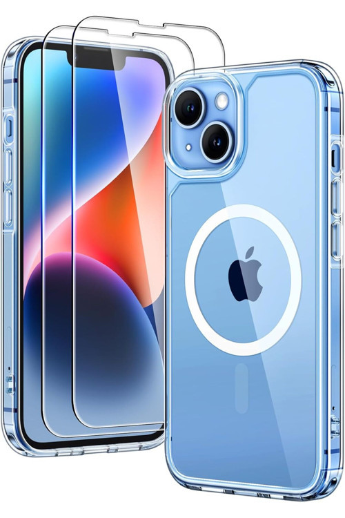iPhone 15 Magsafe Destekli Sararmaz Ultra Thin Şeffaf Telefon Kılıf + Temperli Ekran Koruyucu