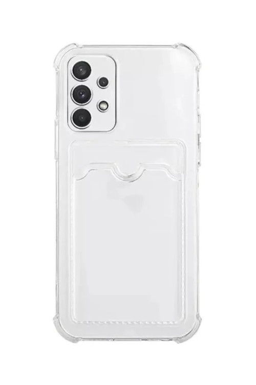 Galaxy A72 Kamera Köşe Korumalı Darbe Emici Silikon Şeffaf Kartlıklı Telefon Kılıfı Kapak