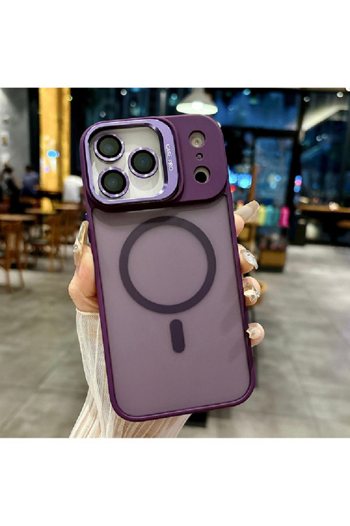 iPhone 17 Pro Max Magsafe Destekli Mat Şeffaf Telefon Kılıfı Kamera Stantlı Lens Koruyucu Hediye