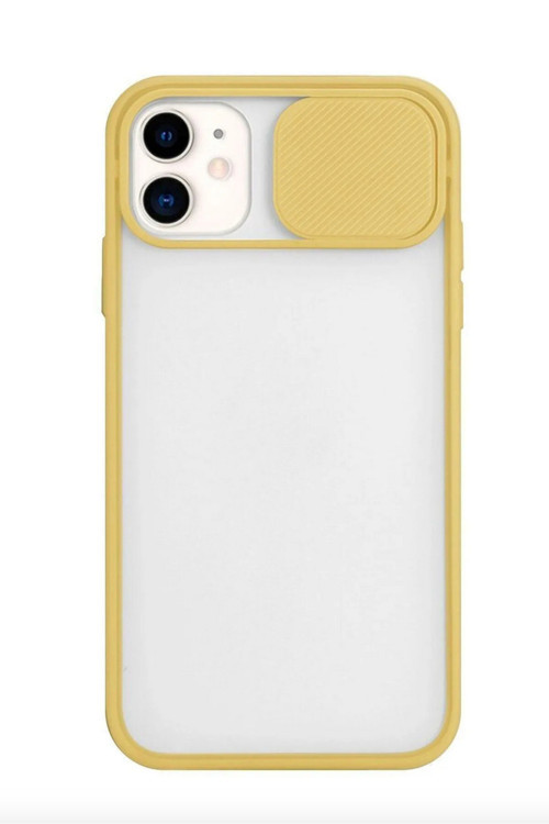 Iphone 11 Uyumlu Sürgülü Kamera Korumalı Darbe Önleyici Şeffaf Mat Silikon Telefon Kılıfı