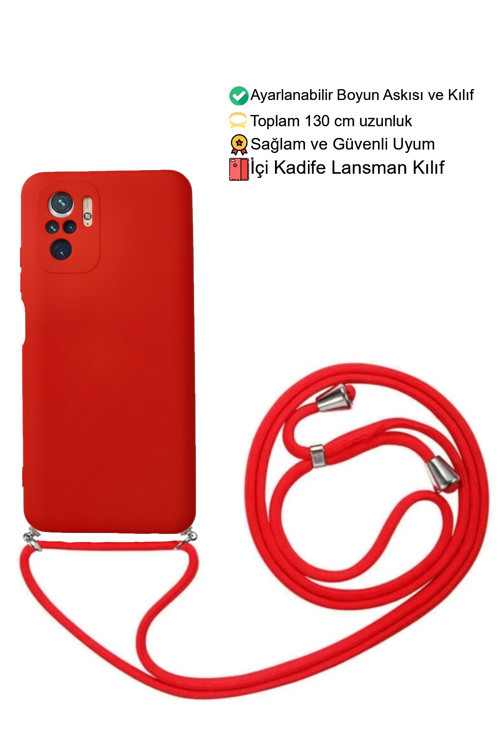 Xiaomi Redmi Note 10 / 10S Telefon Kılıfı - Boyun Askılı Lansman İçi Kadife Yumuşak Silikon