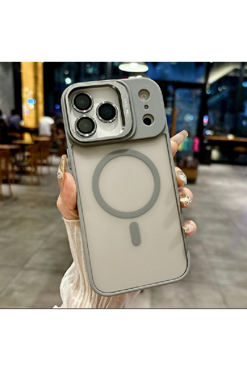iPhone 17 Pro Max Magsafe Destekli Mat Şeffaf Telefon Kılıfı Kamera Stantlı Lens Koruyucu Hediye