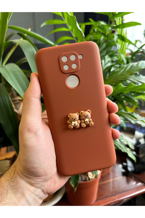 Xiaomi Redmi Note 9 Uyumlu Içi Kadife Lansman Ayıcık Tasarım Silikon Telefon Kılıfı Ayıcık