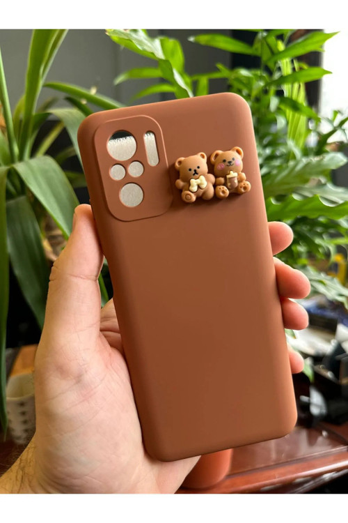 Xiaomi Redmi Note 10/10S Uyumlu Silikon İçi Kadife Lansman Sevimli Ayıcıklı Tasarım Telefon Kılıfı