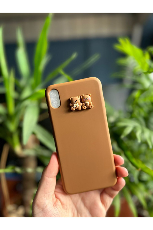 Apple İphone XSMAX Uyumlu Yumuşak Silikon Ayıcık Figürlü İçi Kadife Lansman Telefon Kılıfı