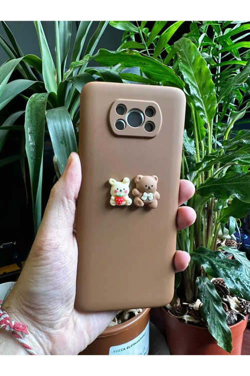 Xiaomi Poco X3 Uyumlu Silikon İçi Kadife Lansman Sevimli Ayıcıklı Tasarım Telefon Kılıfı