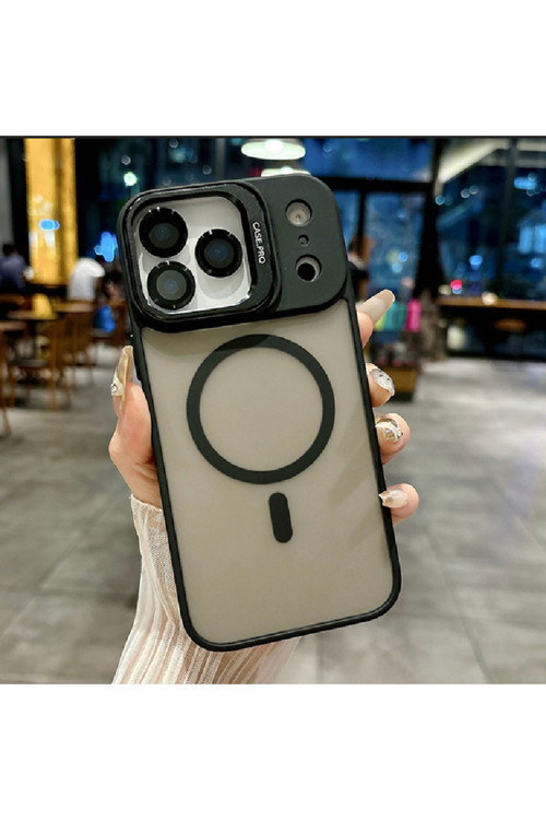 iPhone 17 Pro Max Magsafe Destekli Mat Şeffaf Telefon Kılıfı Kamera Stantlı Lens Koruyucu Hediye