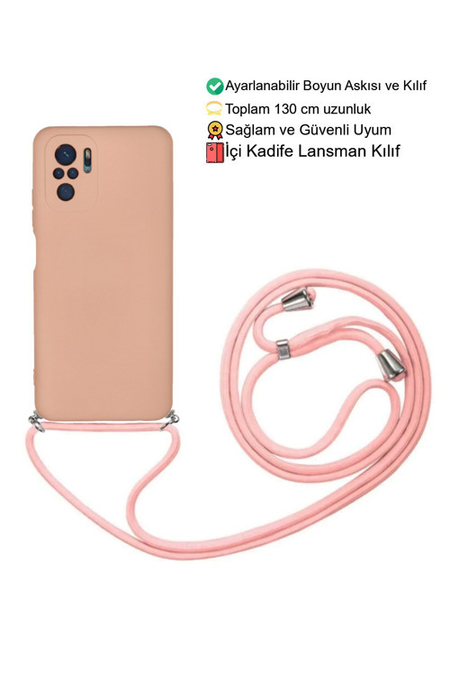 Xiaomi Redmi Note 10 / 10S Telefon Kılıfı - Boyun Askılı Lansman İçi Kadife Yumuşak Silikon