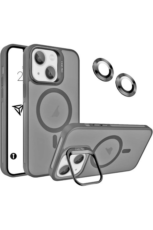 İphone 14 Plus / 15 Plus Kamera Koruma Stantlı Magsafe Destekli Lens Koruyucu Hediye Telefon Kılıfı