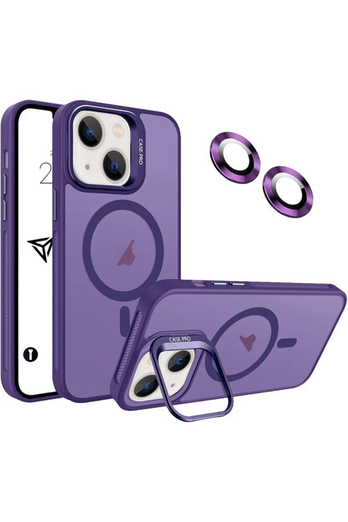 İphone 14 Plus / 15 Plus Kamera Koruma Stantlı Magsafe Destekli Lens Koruyucu Hediye Telefon Kılıfı