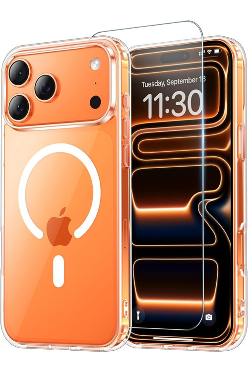 iPhone 17 Pro Max Magsafe Destekli Sararmaz Ultra Thin Şeffaf Kılıf + Temperli Ekran Koruyucu