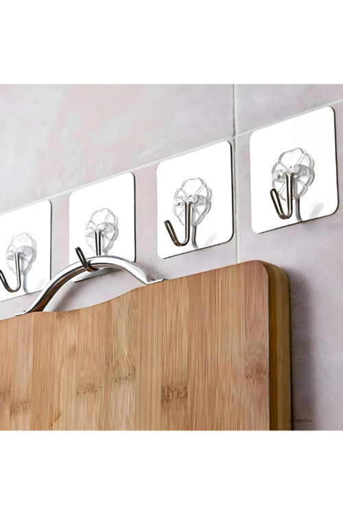 Aveo 10 Adet Şeffaf Güçlü Kendinden Yapışkanlı Kapı Duvar Askıları Ağır Yük Taşıma 6X6 Cm