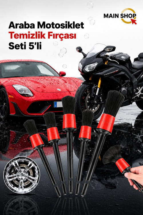 Main Shop Araba Motosiklet Detaylı Temizlik Fırçası Seti 5'Li M-1037