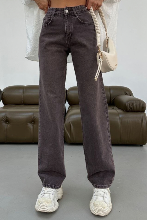 Kadın Yüksek Bel Jean Yıkamalı Geniş Paça Wide Leg Kot Pantolon 1242
