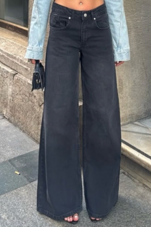 Kadın Yüksek Bel Yıkamalı Jean Salaş Kesim Extra Wide Leg Kot Pantolon 1243