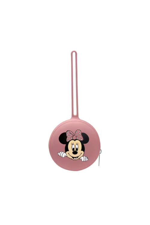 Minnie Mouse Baskılı Silikon Emzik Kutusu - Emzik Saklama Kabı - Hijyenik ve Askılı Tasarım(Koyu Pembe)