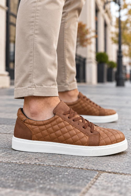 Egitserp Bağcıklı Cilt Kapitone Desenli Erkek Günlük Sneaker Ayakkabı - Taba