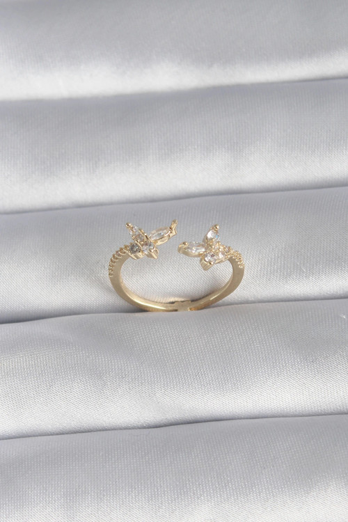 Pirinç Gold Renk Zirkon Taşlı Model Kadın Yüzük TJ-BYK3008