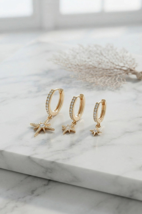Gold Renk Kutup Yıldız Model 3 lü Küpe Seti TJ-BKP11952