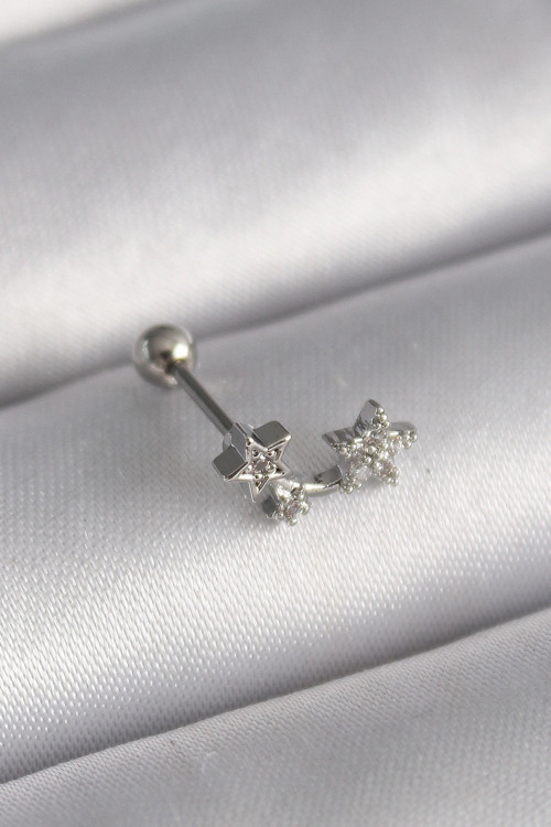 316L Çelik Gümüş Renk Zirkon Taşlı Yıldız Tragus Piercing TJ-PR1245