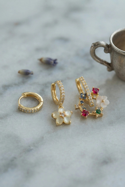 3 lü Set Gold Renk Çiçek Model Küpe TJ-BKP11964