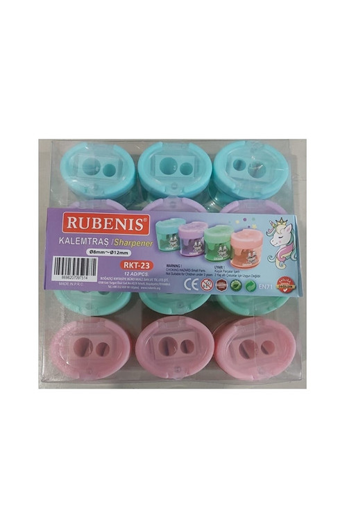 Rkt-23 Kalemtraş Pastel 4 Renkli Oval Çift Açacaklı (12 ADET)