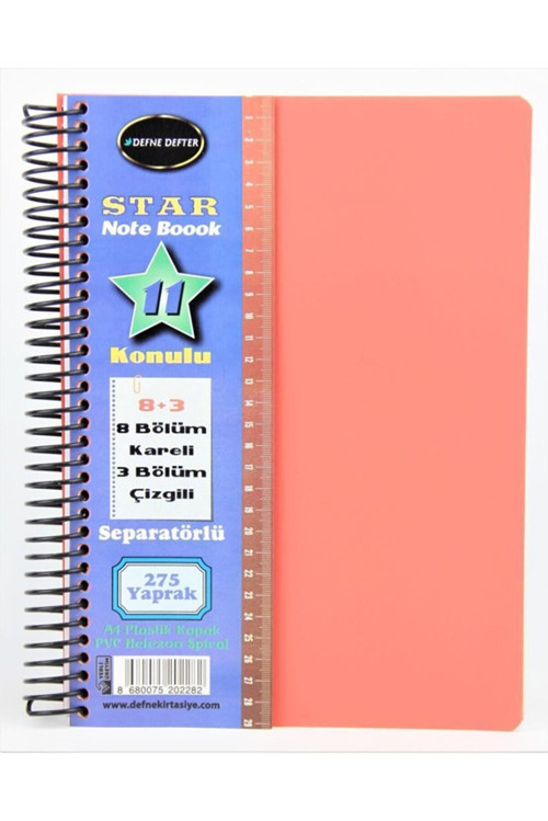 2282 Defter Star Ayraçlı Spiralli Pp Kapak 8+3 A4 275Yp