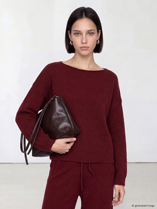 LCW Comfort Bordo Kayık Yaka Kadın Triko Kazak