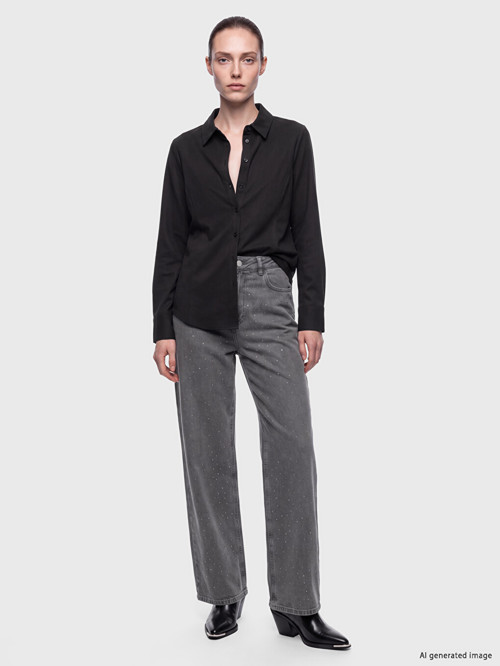 LCW Comfort Gri Wideleg Kadın Jean Pantolon