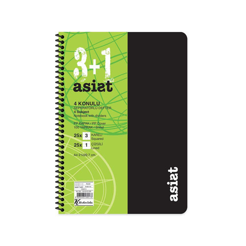 Keskin 351513-99 Defter Asist Ayraçlı Spiralli Pp Kapak A4 3+1 100Yp