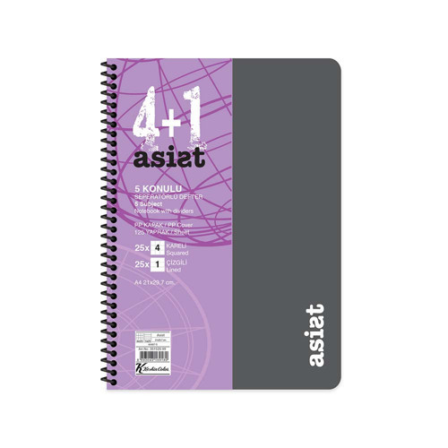 Keskin 351523-99 Defter Asist Ayraçlı Spiralli Pp Kapak A4 4+1 125Yp