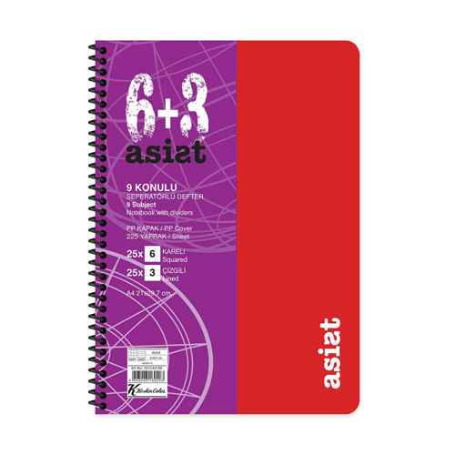 Keskin 351543-99 Defter Asist Ayraçlı Spiralli Pp Kapak A4 6+3 225Yp
