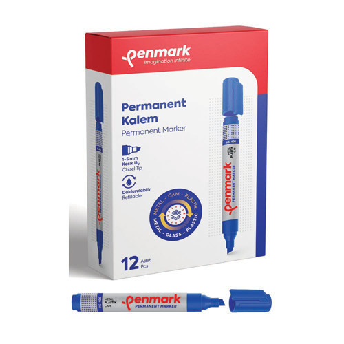Hs1201-02 Permanent Marker Kesik Uç Ecoplus Mavi (12 ADET)