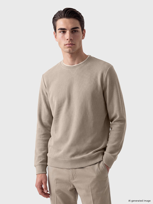 LCWAIKIKI Classic Bej Bisiklet Yaka Erkek Sweatshirt