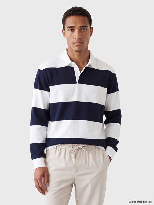 LCW Vision Lacivert Polo Yaka Çizgili Erkek Sweatshirt