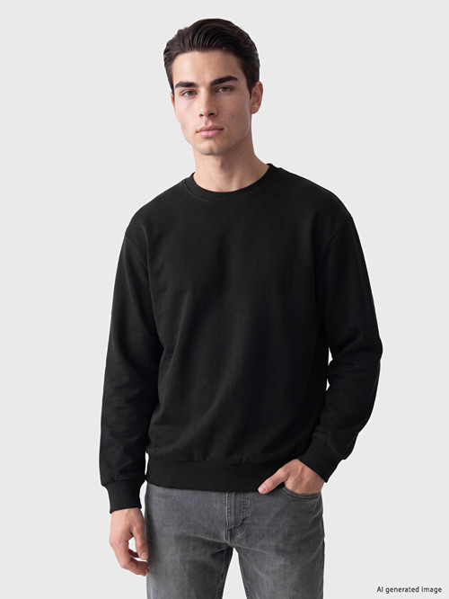 LC WAIKIKI Siyah Bisiklet Yaka Erkek Kalın Sweatshirt