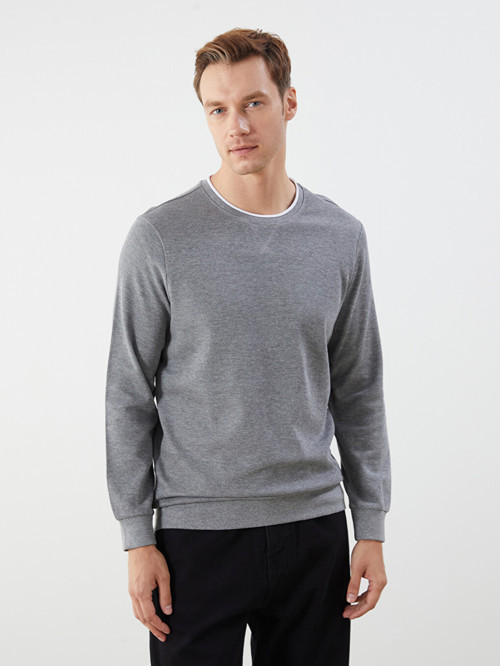 LCWAIKIKI Classic Gri Bisiklet Yaka Uzun Kollu Erkek Sweatshirt