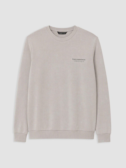 LCWAIKIKI Classic Gri Bisiklet Yaka Baskılı Erkek Kalın Sweatshirt