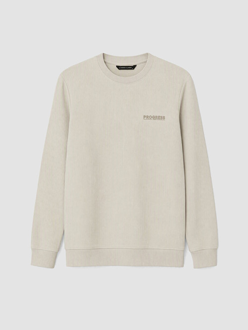 LCWAIKIKI Classic Bej Bisiklet Yaka Baskılı Erkek Sweatshirt