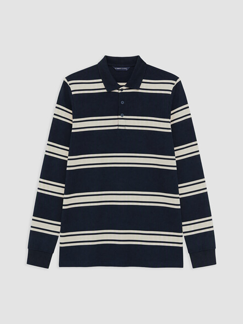 LCWAIKIKI Classic Lacivert Polo Yaka Çizgili Erkek Sweatshirt