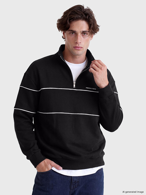 LCW Vision Siyah Dik Yaka Erkek Kalın Sweatshirt