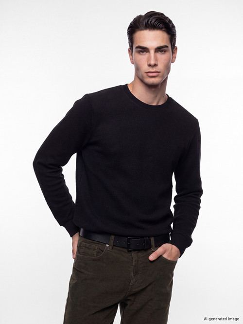 LCWAIKIKI Classic Siyah Bisiklet Yaka Erkek Kalın Sweatshirt