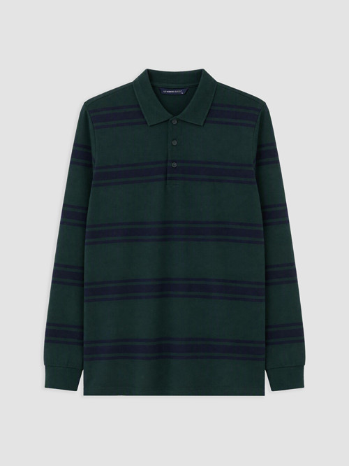 LCWAIKIKI Classic Yeşil Polo Yaka Çizgili Erkek Sweatshirt